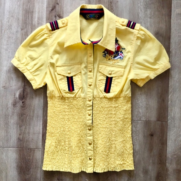 Coogi, Vintage Y2K, Womens Snap Up, Fitted Shirt, Elastic Waist Yellow Size S - Picture 3 of 16